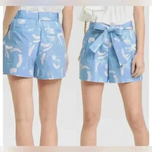 A New Day Womens Blue Abstract Print Belted Pleated Shorts Size 6